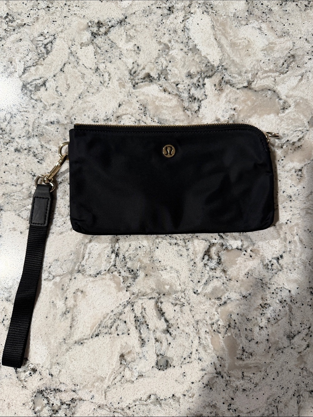 lululemon athletica Black Nylon Wristlet with Gold Accents